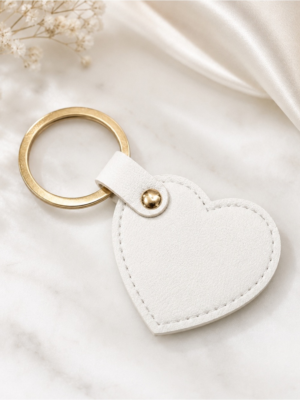 White Heart Keychain – Faux Leather Bag Charm